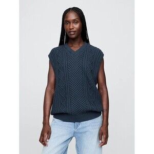 New Gap x Malbon Cable-Knit Sweater Vest Size XS Cool Lake Navy Blue
